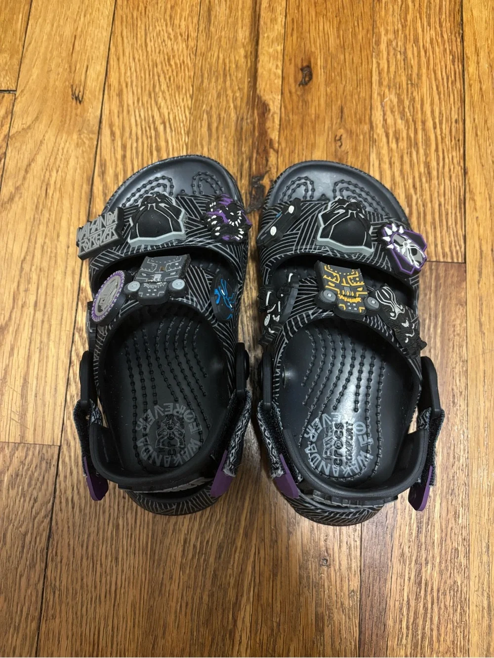 CROCS Kids Black Black Panther Sandals with Character Accents